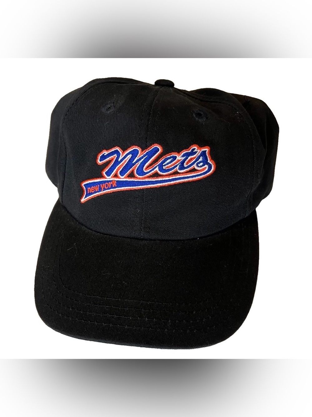 VTG Logo 7 New York Mets Strapback Baseball Hat Cap Black Logo MLB